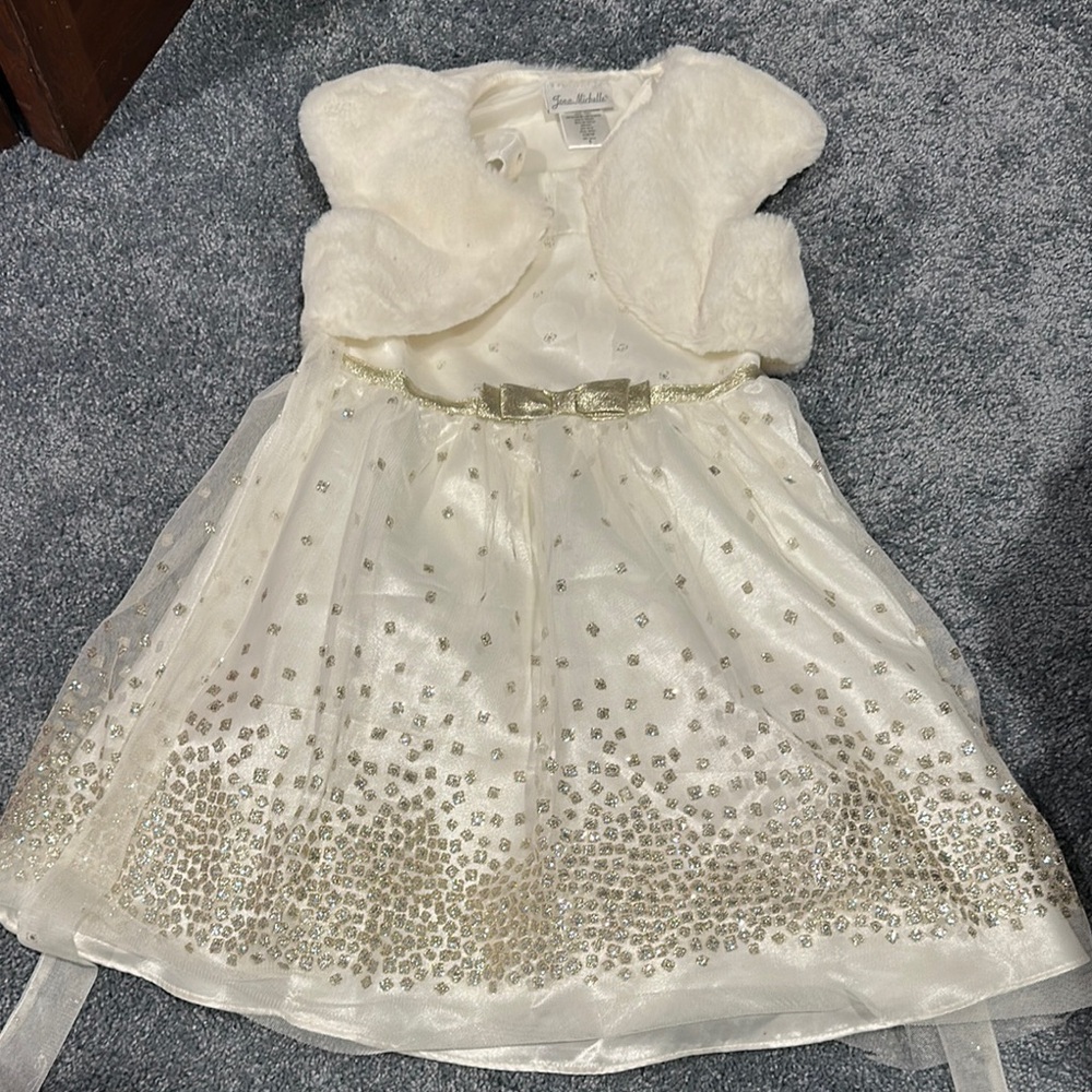 Jona Michelle White and Silver Formal Kids Dress